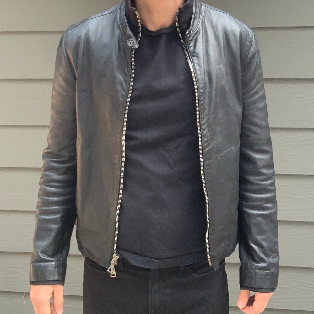 John Varvatos Men's Lambskin Moto Jacket 44